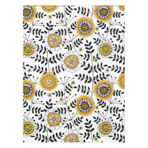 Toalha De Mesa Flores e folhas de rabo em amarelo e preto