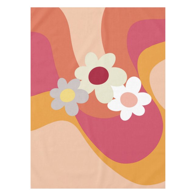 Toalha De Mesa Flores e ondas de estilo retrô (Frente)