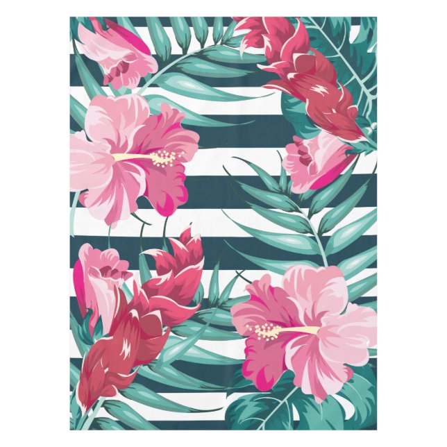 Toalha De Mesa Flores Exóticas de Verão listradas (Frente)