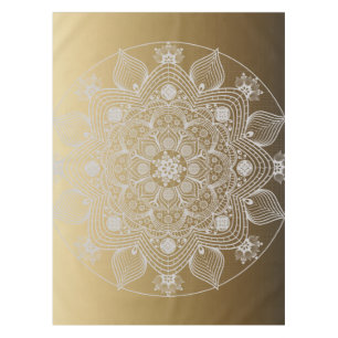 Toalha De Mesa Flores, Folhas, Palácio Branco Mandala em Dourado