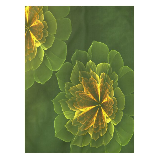 Toalha De Mesa Flores Fractais Amarelas Verdes Fantasy (Frente)