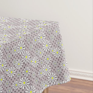 Toalha De Mesa Flores margaridas brancas numa bolinhas castanha b