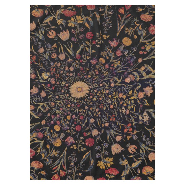 Toalha De Mesa Flores Medievais em Preto (Frente)