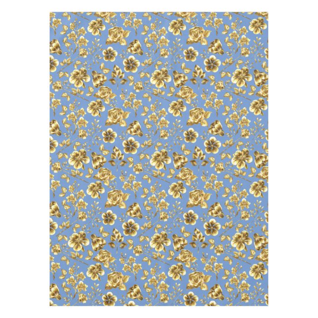 Toalha De Mesa Flores ouros Padrão B01 LBlue BG (Frente)