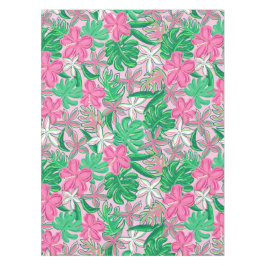 Toalha De Mesa Flores Rosa Tropical Branca Folhas de Palmeira Pre