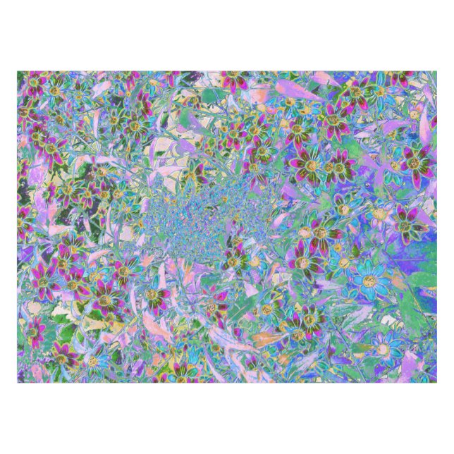 Toalha De Mesa Flores Silvestres Retro Roxo, Verde e Azul sobre R (Frente (Horizontal))