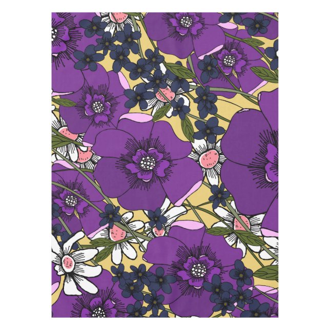 Toalha De Mesa Flores Silvestres Roxas Antigas (Frente)