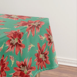 Toalha De Mesa Flores Vermelhas de Cactus de Natal em Padrão Verd