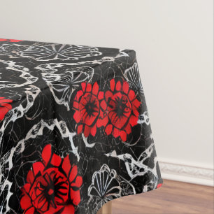 Toalha De Mesa Flores Vermelhas e Padrões Sem Olho Preto