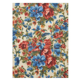 Toalha De Mesa Flores Vermelhos e Azuis com Folhas Lush Italianas
