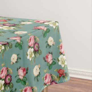 Toalha De Mesa Flores Vintage no Azul Pedra, Impressão Floral Ret