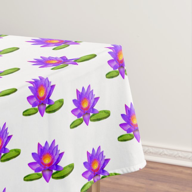 Toalha De Mesa Flores Violetas e Lily Pad em Branco (Posição Original)