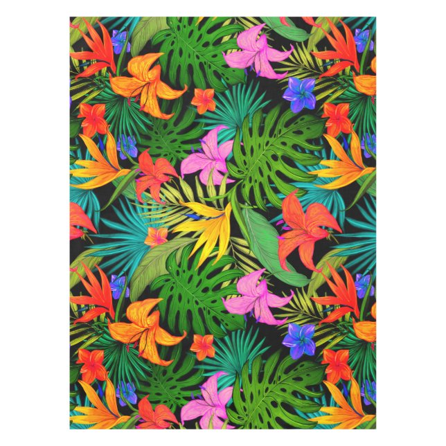 Toalha De Mesa Folha de monstro de flores tropicais do Havaí, col (Frente)