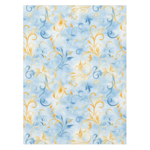 Toalha De Mesa Folha Elegante Azul e Dourada Inspirada em Paisley