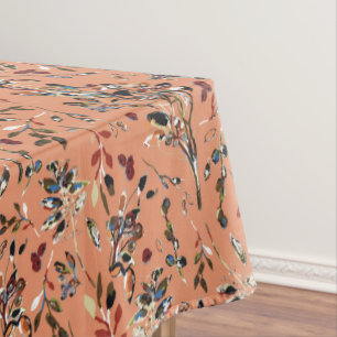 Toalha De Mesa Folhas Berries Laranja Elegante Aquarela Floral
