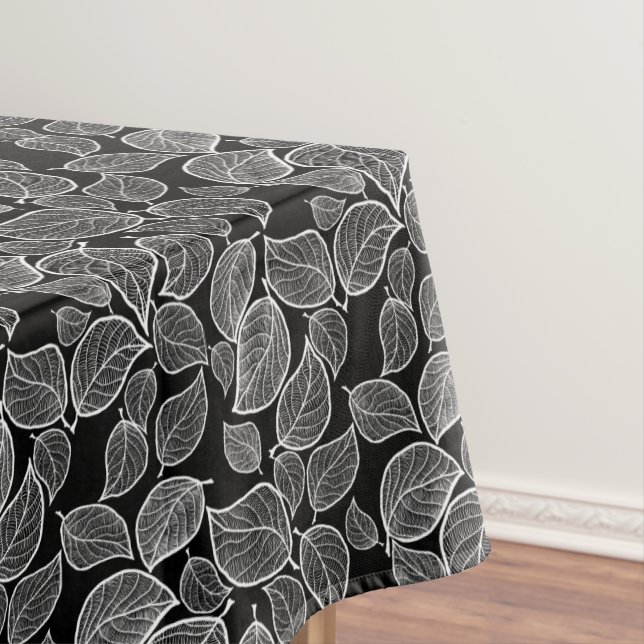 Toalha De Mesa Folhas brancas na Tablecloth Preta (Posição Original)