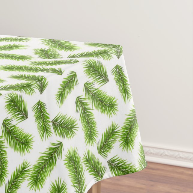 Toalha De Mesa Folhas de árvore de pinheiro na mesa branca (Posição Original)