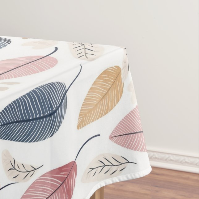 Toalha De Mesa Folhas de Boho Azul Cor de Rosa Branca (Posição Original)