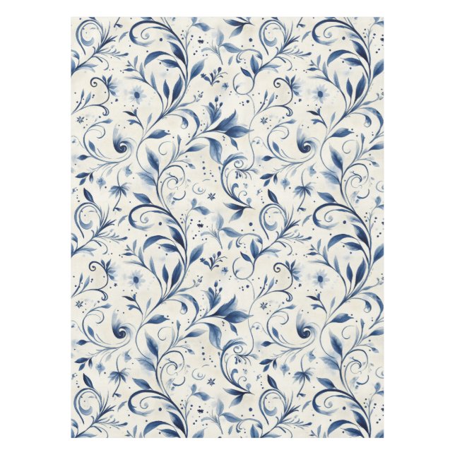 Toalha De Mesa Folhas de salsa azul Elegante - Fundo branco (2) (Frente)