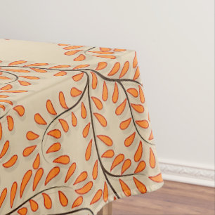 Toalha De Mesa Folhas Laranja Girando em Fundo Bege