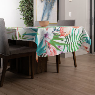 Toalha De Mesa Folhas tropicais das flores de flamingo do paraís