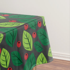 Toalha De Mesa Folhas Verdes, Berries Vermelhos, Padrão De Folhas