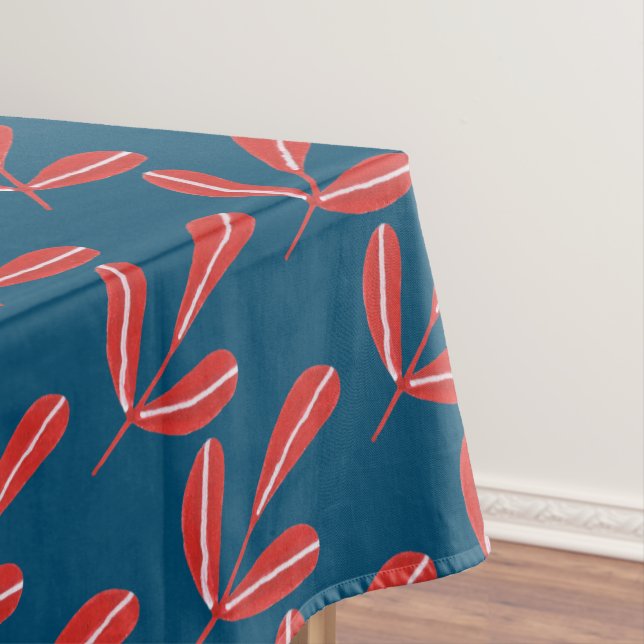 Toalha De Mesa Folhas Vermelhas em Azul (Posição Original)