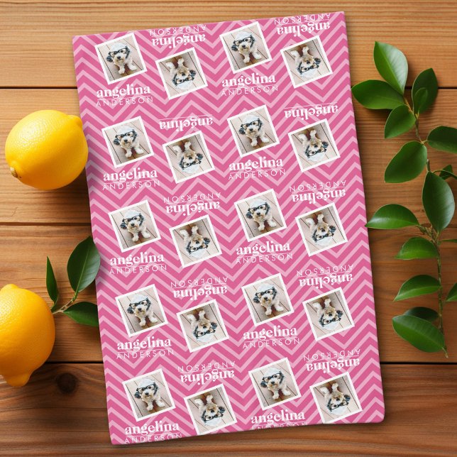 Toalha De Mesa Foto com Padrão Chevron e Nome Personalizado (Custom Kitchen Towel)