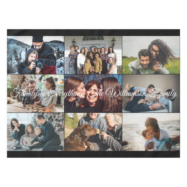 Toalha De Mesa Fotografias personalizadas Nome da família 9 Fotog (Frente (Horizontal))