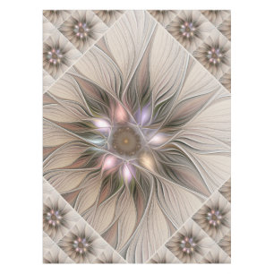 Toalha De Mesa Fractal floral bege de Brown do abstrato alegre da