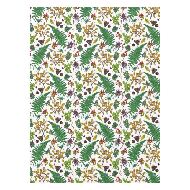 Toalha De Mesa Framboesas, folhas e insetos em branco (Frente)