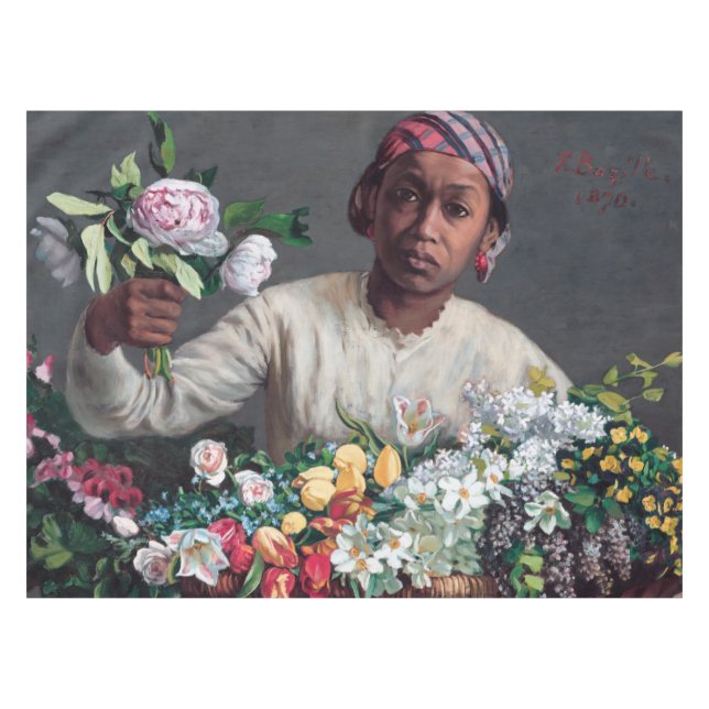 Toalha De Mesa Frederic Bazille - Jovem Mulher com Peonias (Frente (Horizontal))