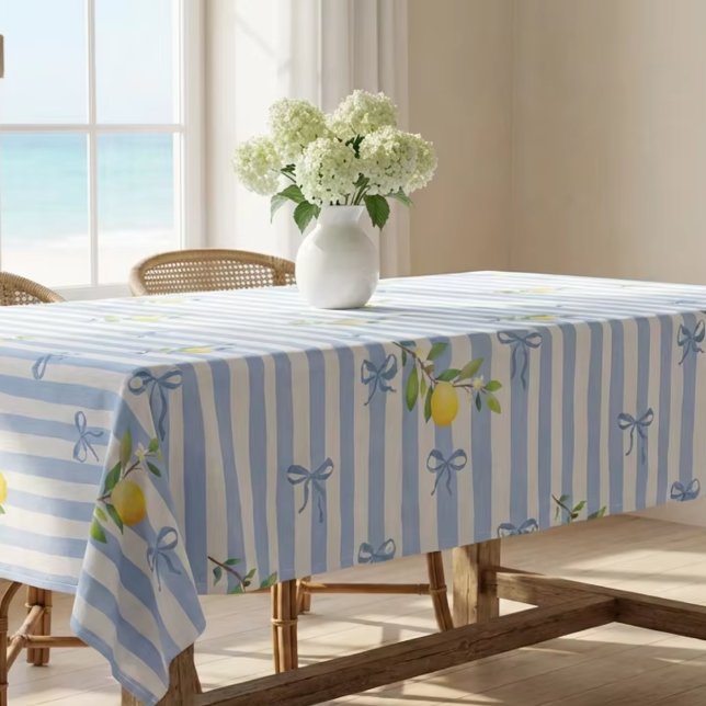 Toalha De Mesa French Country Lemon – Blue Stripe Bow Pattern (Criador carregado)