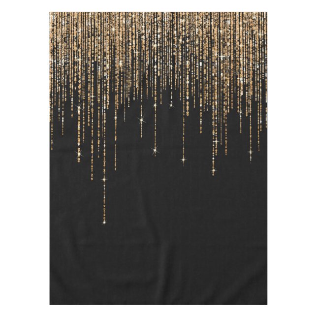 Toalha De Mesa Frente Glitter Preto-Dourado Espelho Preto-Luxo (Frente)