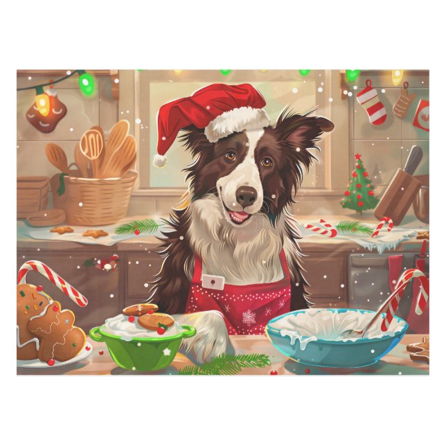 Toalha De Mesa Fronteira Feriado de Collie Baking: Natal Festivo (Frente (Horizontal))