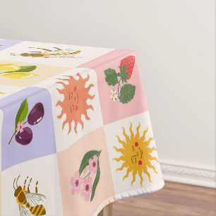Toalha De Mesa Frutas de verão alegres e padrão de grade de Abelh