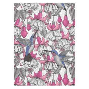 Toalha De Mesa Fúchsia branca e beija-flores