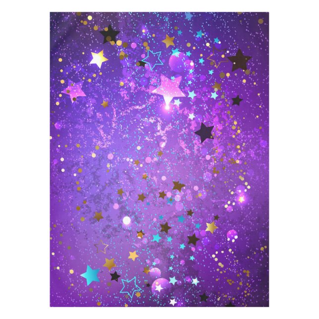 Toalha De Mesa Fundo de folhas roxas com estrelas (Frente)