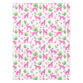 Toalha De Mesa Fundo Floral Branco Cheetah Rosa Preppy 