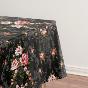 Toalha De Mesa Fundo Floral-Preto do Rococo Francês Elegante
