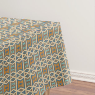 Toalha De Mesa Funky Azul Turquesa Teal Laranja Castanho Tribal