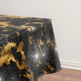 Toalha De Mesa Galáxia de Mármore Preto e Dourado em Aquarela