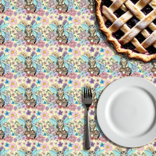 Toalha De Mesa Gata Fada Tabby Pastel Caprichosa Fantasia Floral 