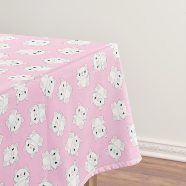 Toalha De Mesa Gatinho de Festa de aniversário de gato rosa (Posição Original)