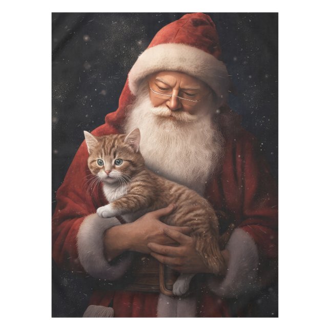 Toalha De Mesa Gato Abissino com Natal Festivo do Pai Natal (Frente)