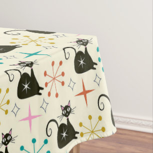 Toalha De Mesa Gato Atômico Negro de meio século com Starbursts