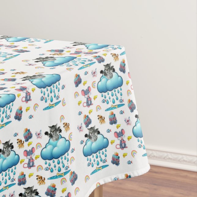 Toalha de mesa Gato Cachorro Rato Arco-íris Queijo (Posição Original)