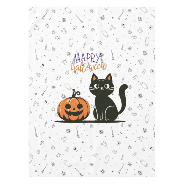 Toalha De Mesa Gato feliz de Halloween & abóbora (Frente)