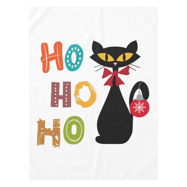 Toalha De Mesa Gato negro com design de texto Ho Ho Ho (Frente)