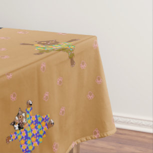 Toalha De Mesa Gatos Bem Vestidos Fazendo Pegadas de Pata na Arei